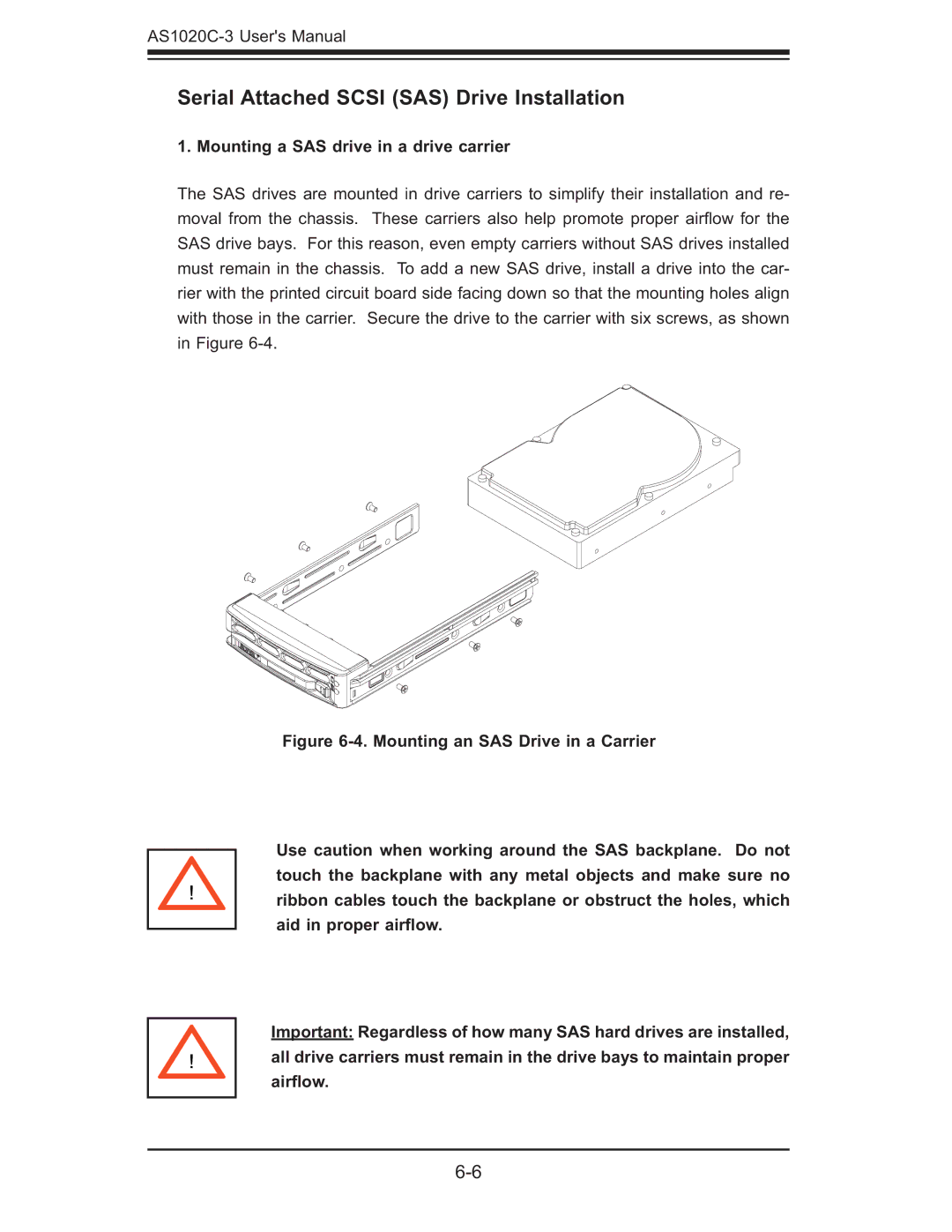 SUPER MICRO Computer AS 1020C-3 Serial Attached Scsi SAS Drive Installation, Mounting a SAS drive in a drive carrier 