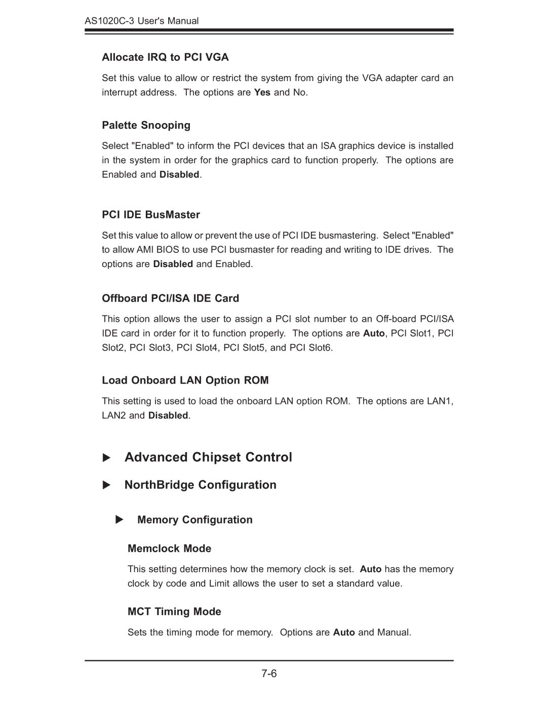 SUPER MICRO Computer AS 1020C-3 user manual Advanced Chipset Control, NorthBridge Conﬁguration 