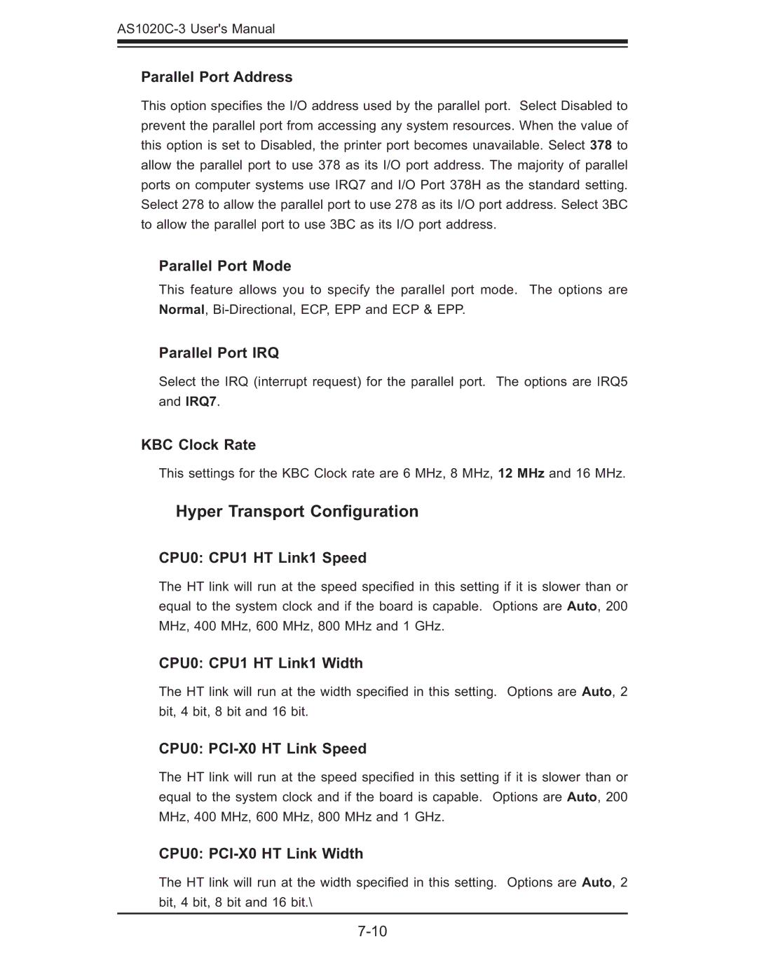 SUPER MICRO Computer AS 1020C-3 user manual Hyper Transport Conﬁguration 