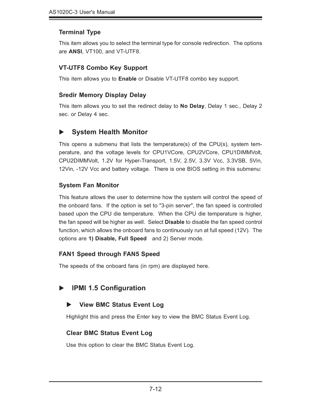 SUPER MICRO Computer AS 1020C-3 user manual System Health Monitor, Ipmi 1.5 Conﬁguration 