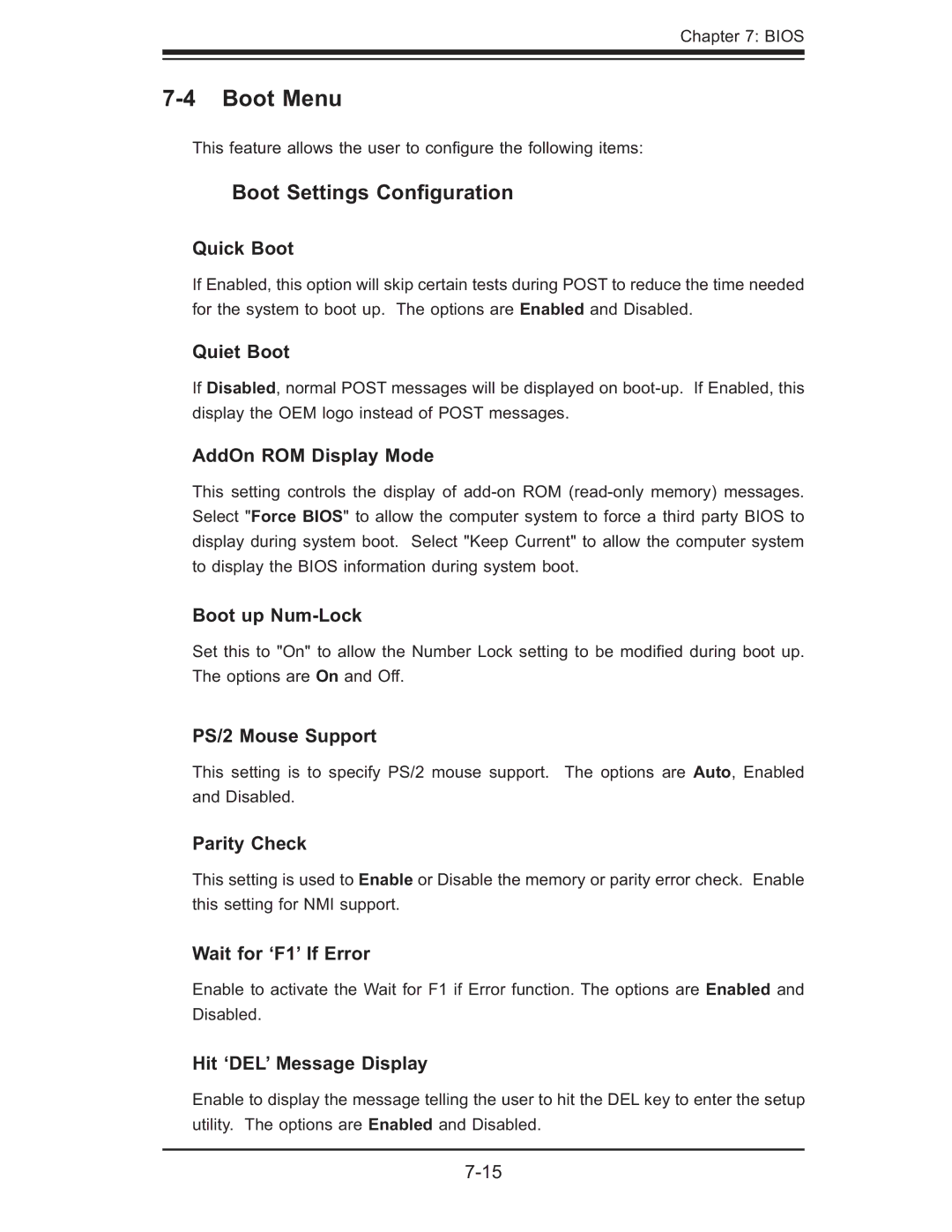 SUPER MICRO Computer AS 1020C-3 user manual Boot Menu, Boot Settings Conﬁguration 