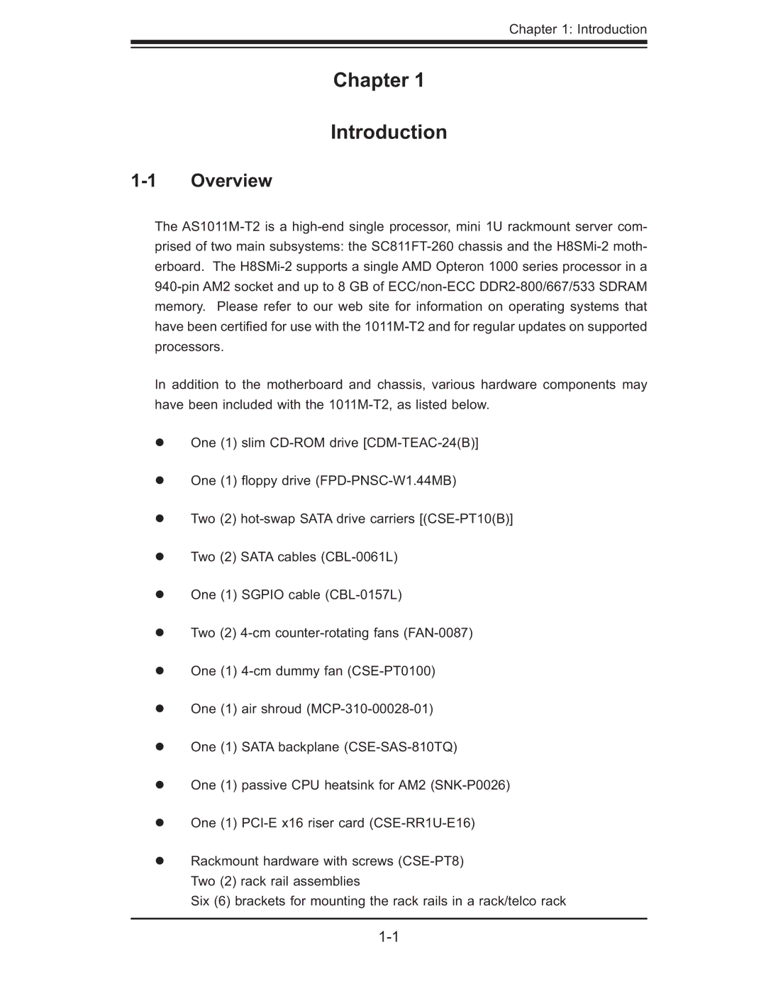 SUPER MICRO Computer AS1011M-T2 user manual Chapter Introduction, Overview 