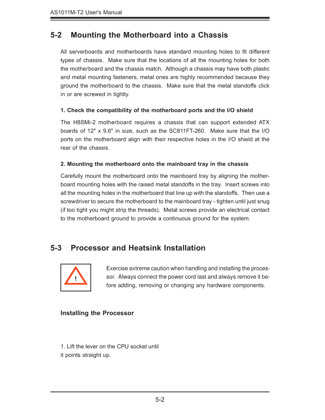 SUPER MICRO Computer AS1011M-T2 user manual Mounting the Motherboard into a Chassis, Processor and Heatsink Installation 