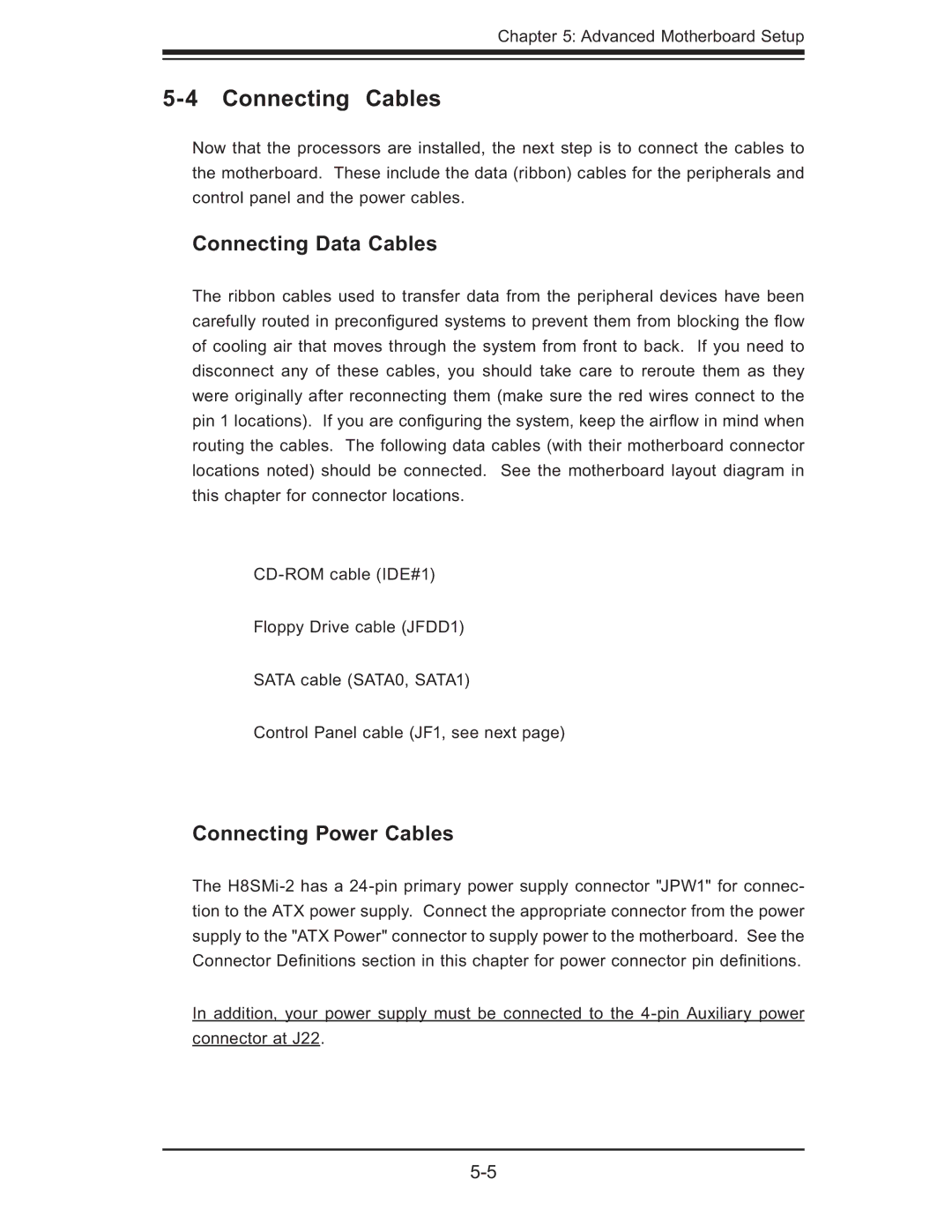 SUPER MICRO Computer AS1011M-T2 user manual Connecting Cables, Connecting Data Cables, Connecting Power Cables 