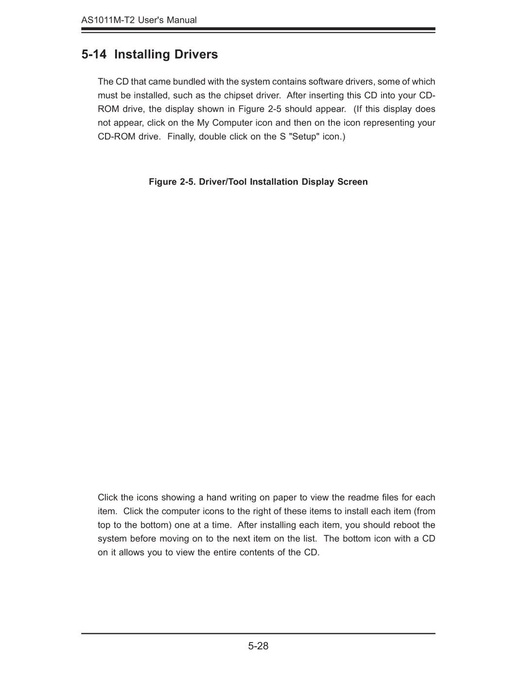 SUPER MICRO Computer AS1011M-T2 user manual Installing Drivers, Driver/Tool Installation Display Screen 