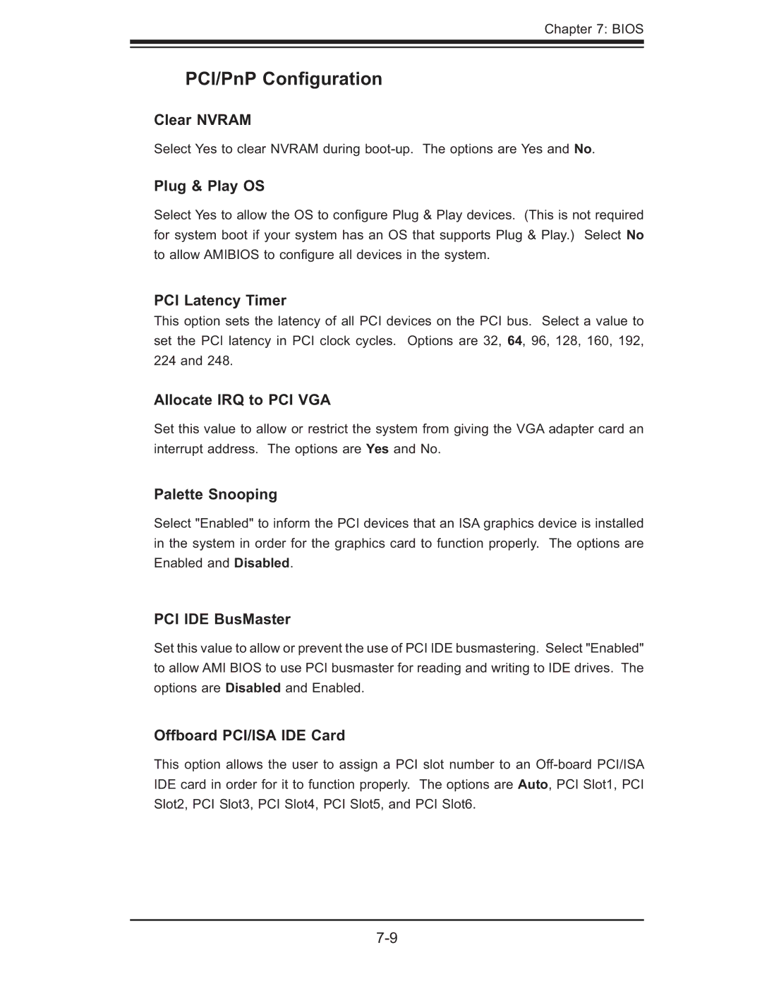 SUPER MICRO Computer AS1011M-T2 user manual PCI/PnP Conﬁguration 