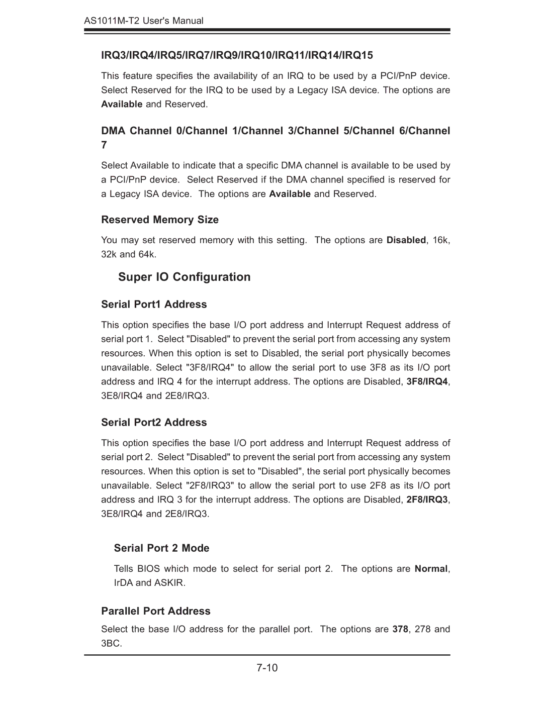 SUPER MICRO Computer AS1011M-T2 user manual Super IO Conﬁguration 