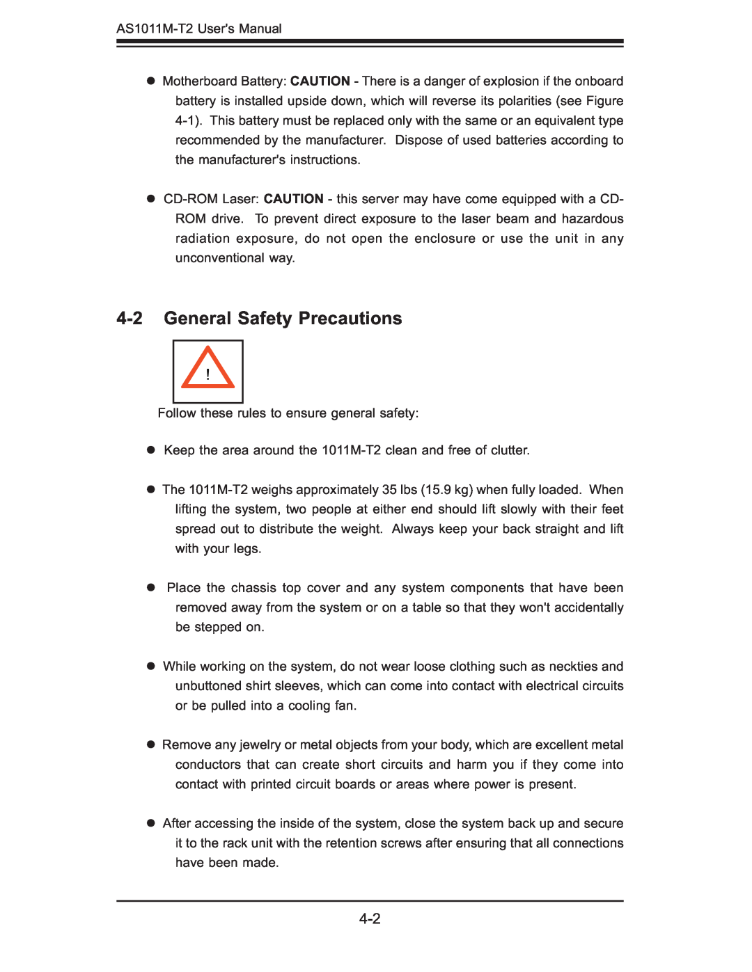 SUPER MICRO Computer AS1011M-T2 user manual General Safety Precautions 