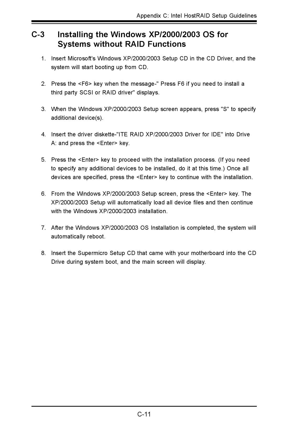 SUPER MICRO Computer C2SBE, C2SBA+II user manual Appendix C Intel HostRAID Setup Guidelines 