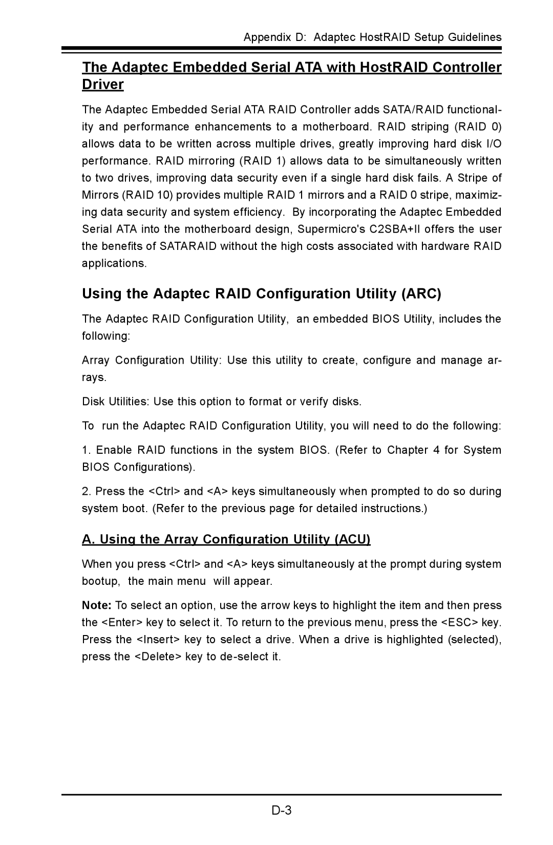 SUPER MICRO Computer C2SBE, C2SBA+II user manual Adaptec Embedded Serial ATA with HostRAID Controller Driver 