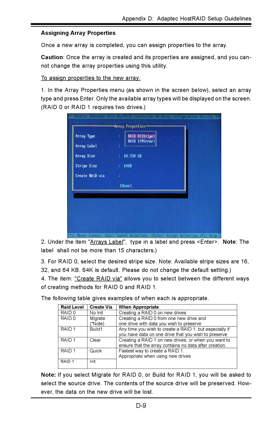 SUPER MICRO Computer C2SBE, C2SBA+II user manual Assigning Array Properties 