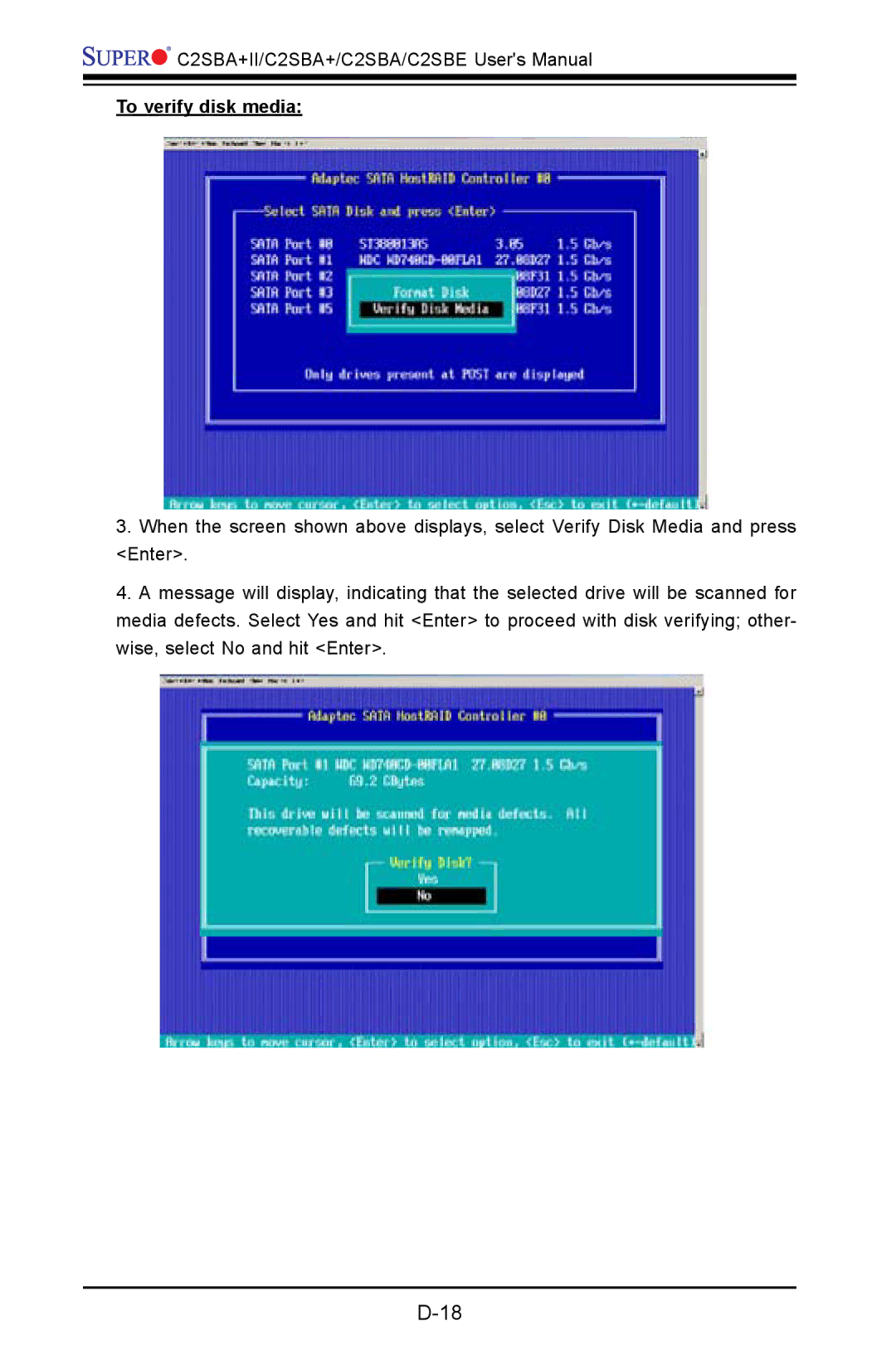 SUPER MICRO Computer C2SBE, C2SBA+II user manual To verify disk media 