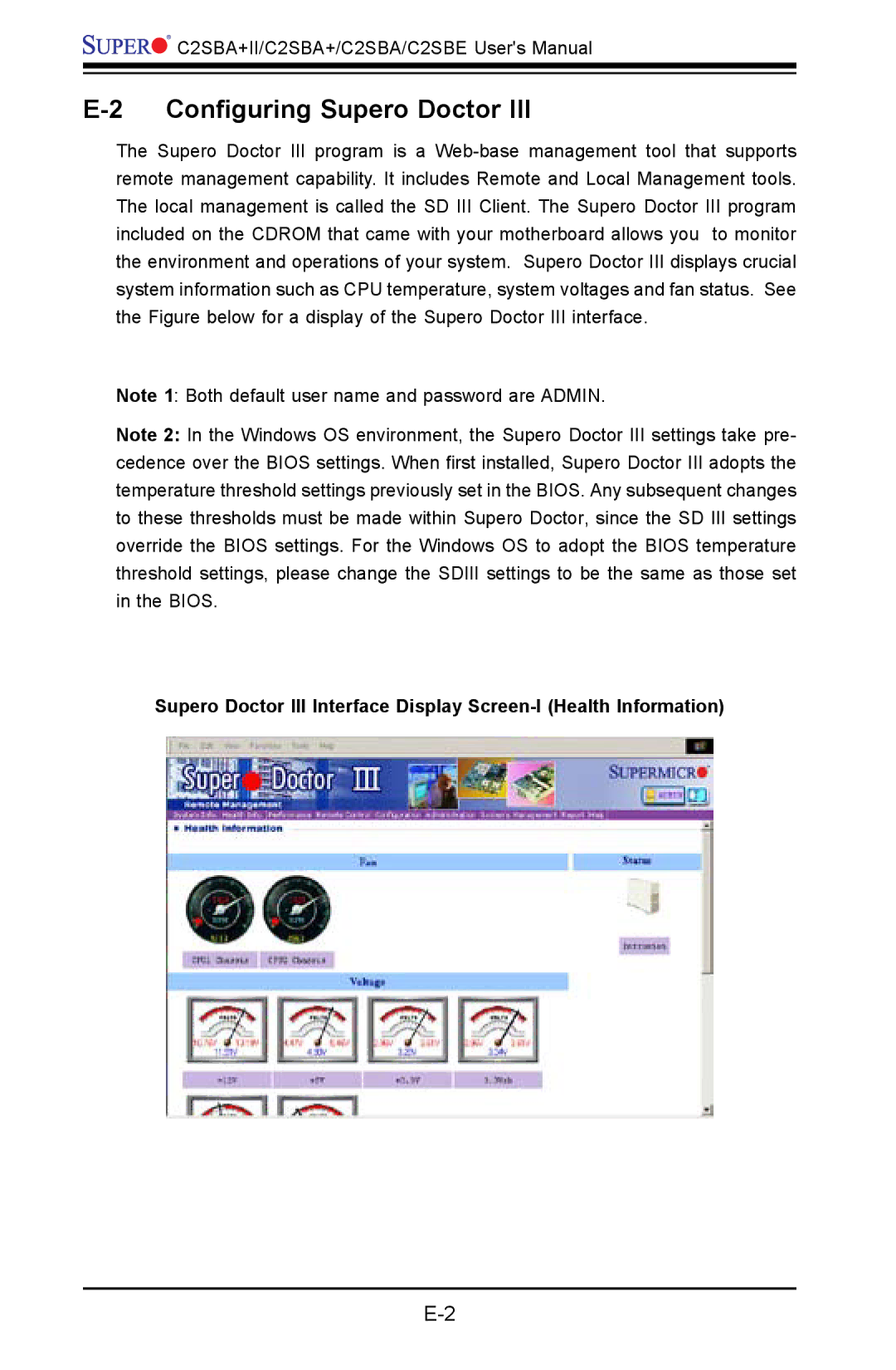 SUPER MICRO Computer C2SBA+II, C2SBE user manual Configuring Supero Doctor 
