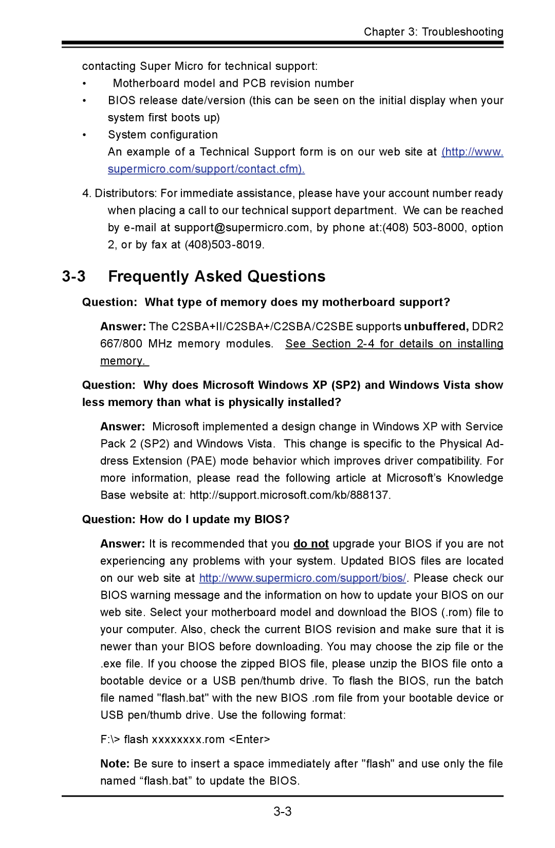 SUPER MICRO Computer C2SBA+II, C2SBE Frequently Asked Questions, Question What type of memory does my motherboard support? 