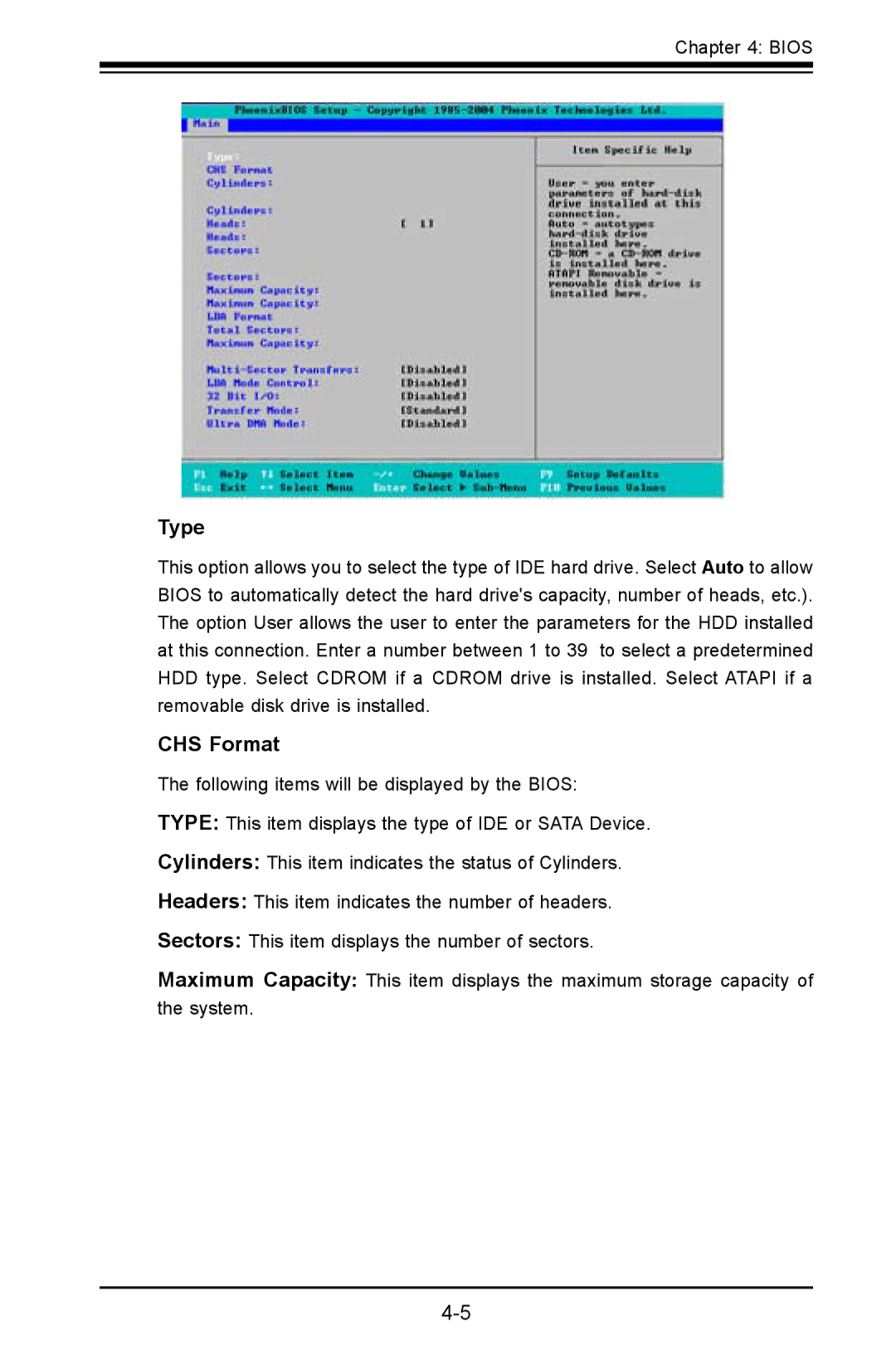 SUPER MICRO Computer C2SBE, C2SBA+II user manual Type, CHS Format 