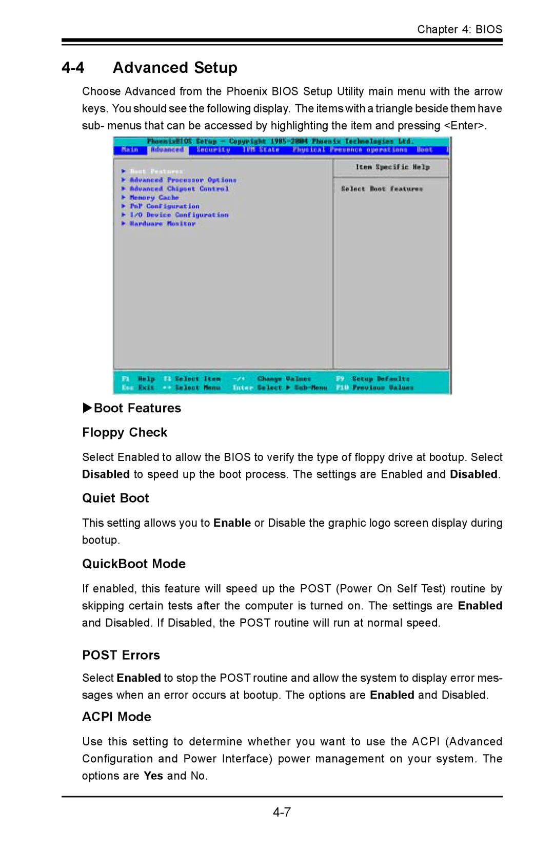 SUPER MICRO Computer C2SBE, C2SBA+II user manual Advanced Setup 