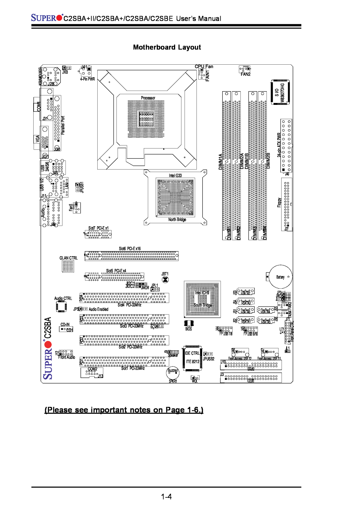 SUPER MICRO Computer C2SBA+II, C2SBE user manual Please see important notes on Page, Motherboard Layout 