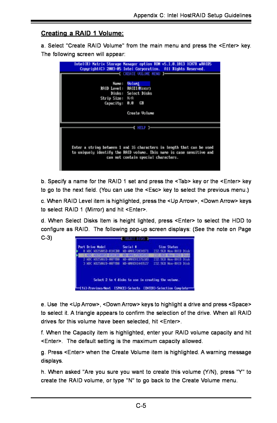SUPER MICRO Computer C2SBE, C2SBA+II user manual Creating a RAID 1 Volume 