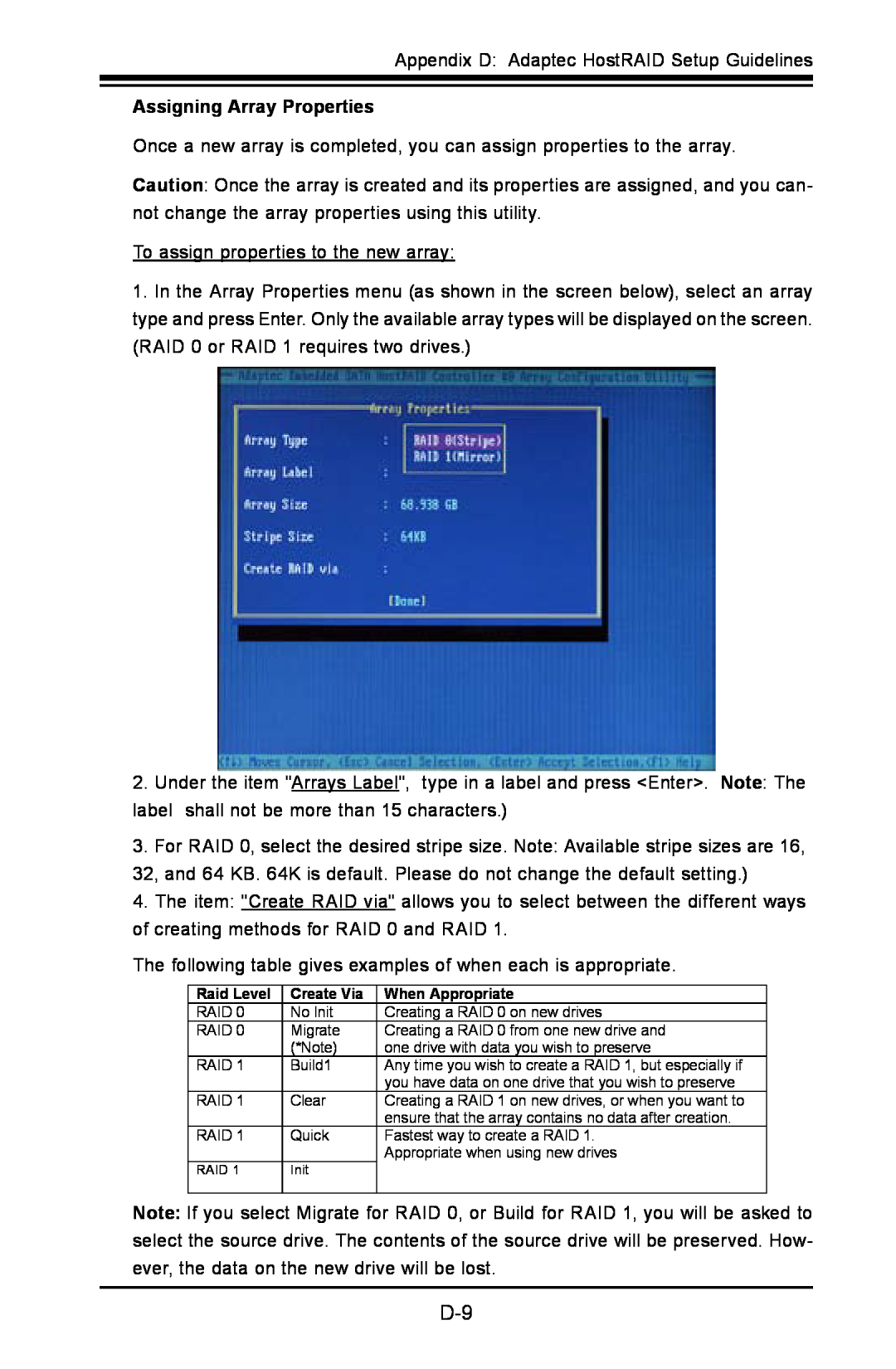 SUPER MICRO Computer C2SBE, C2SBA+II user manual Assigning Array Properties 