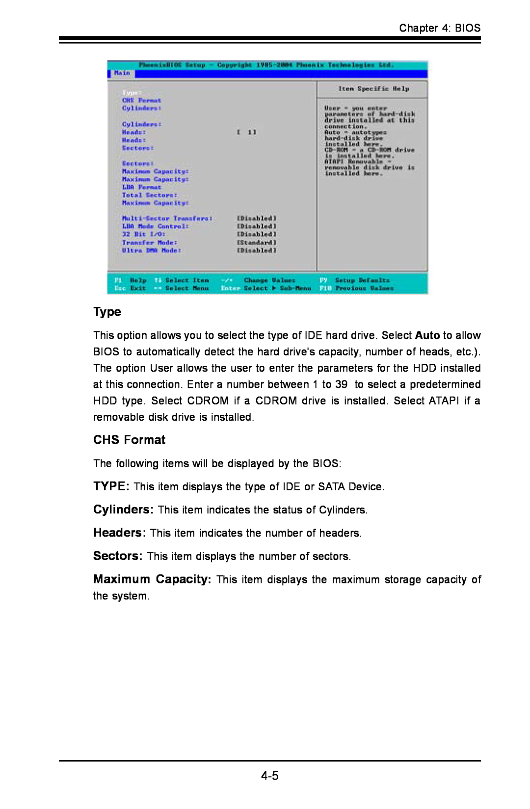 SUPER MICRO Computer C2SBE, C2SBA+II user manual Type, CHS Format 