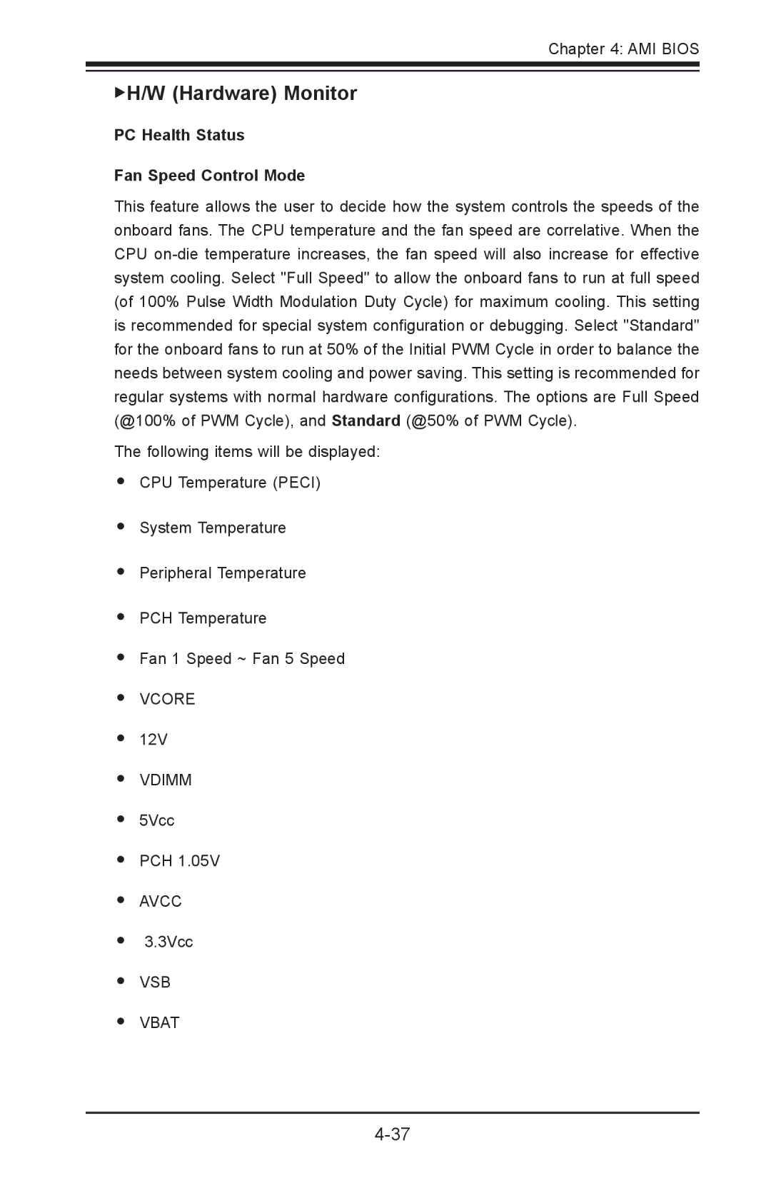 SUPER MICRO Computer C7Z87-OCE user manual H/W Hardware Monitor, PC Health Status Fan Speed Control Mode 