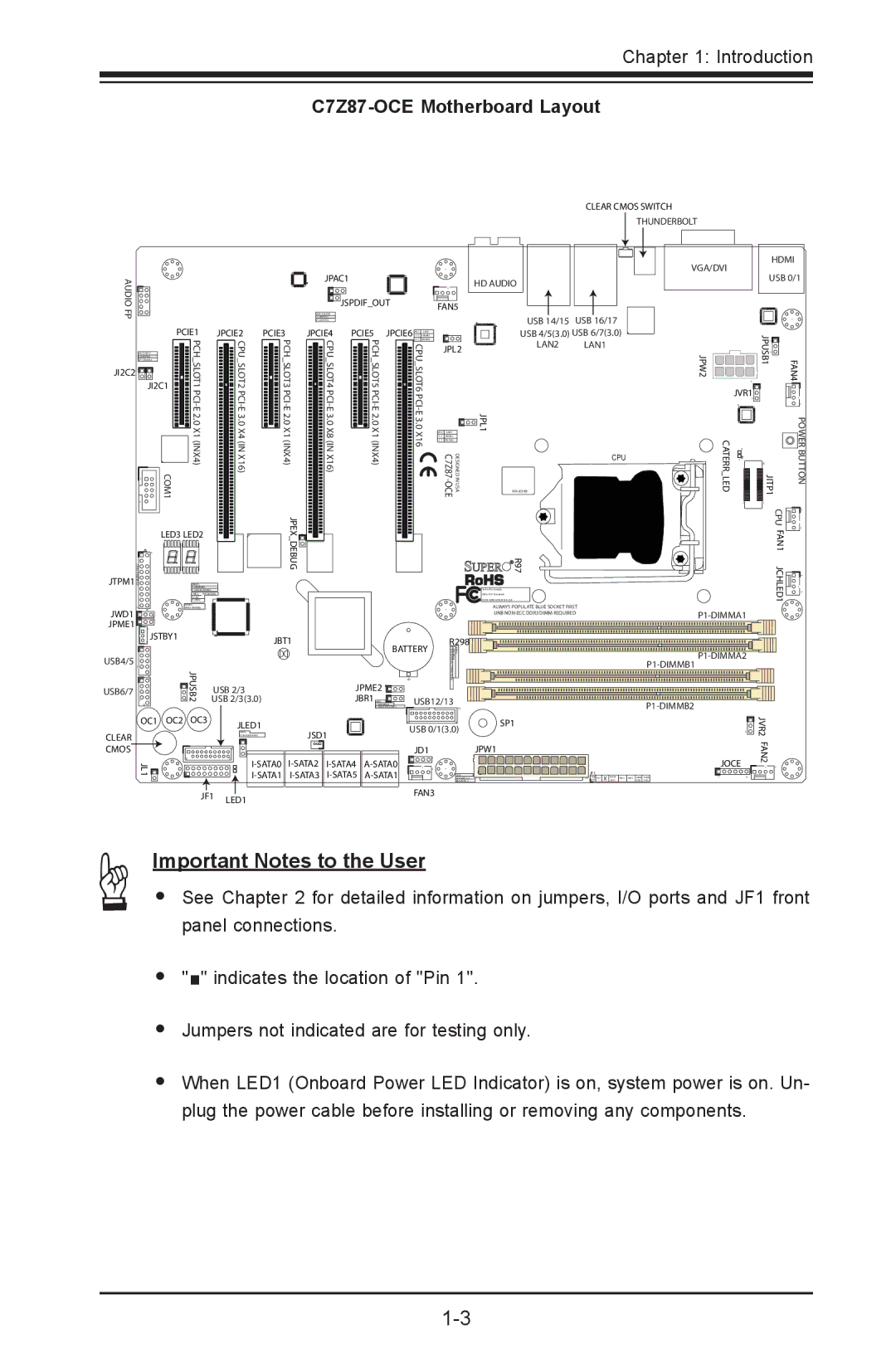 SUPER MICRO Computer user manual C7Z87-OCE Motherboard Layout, JI2C2 