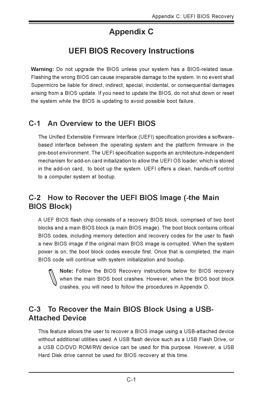 SUPER MICRO Computer C7Z87-OCE An Overview to the Uefi Bios, How to Recover the Uefi Bios Image -the Main Bios Block 