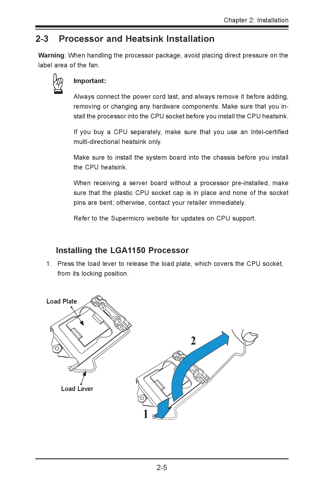 SUPER MICRO Computer C7Z87-OCE user manual Processor and Heatsink Installation, Installing the LGA1150 Processor 