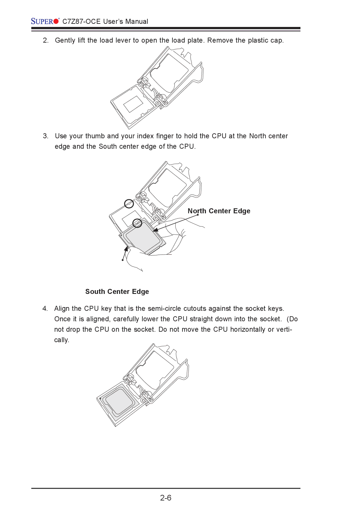 SUPER MICRO Computer C7Z87-OCE user manual North Center Edge South Center Edge 