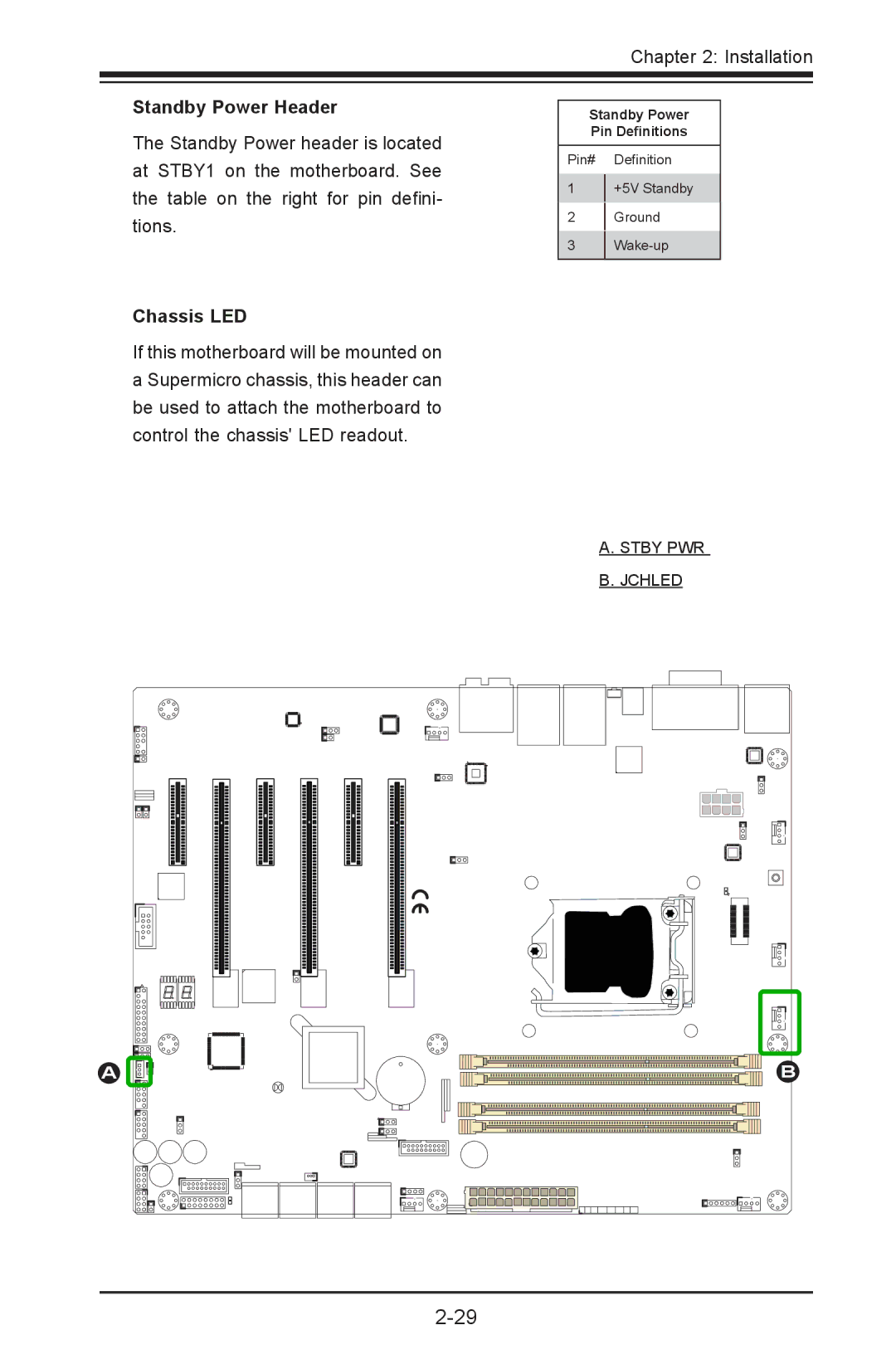 SUPER MICRO Computer C7Z87-OCE user manual Standby Power Header, Chassis LED 