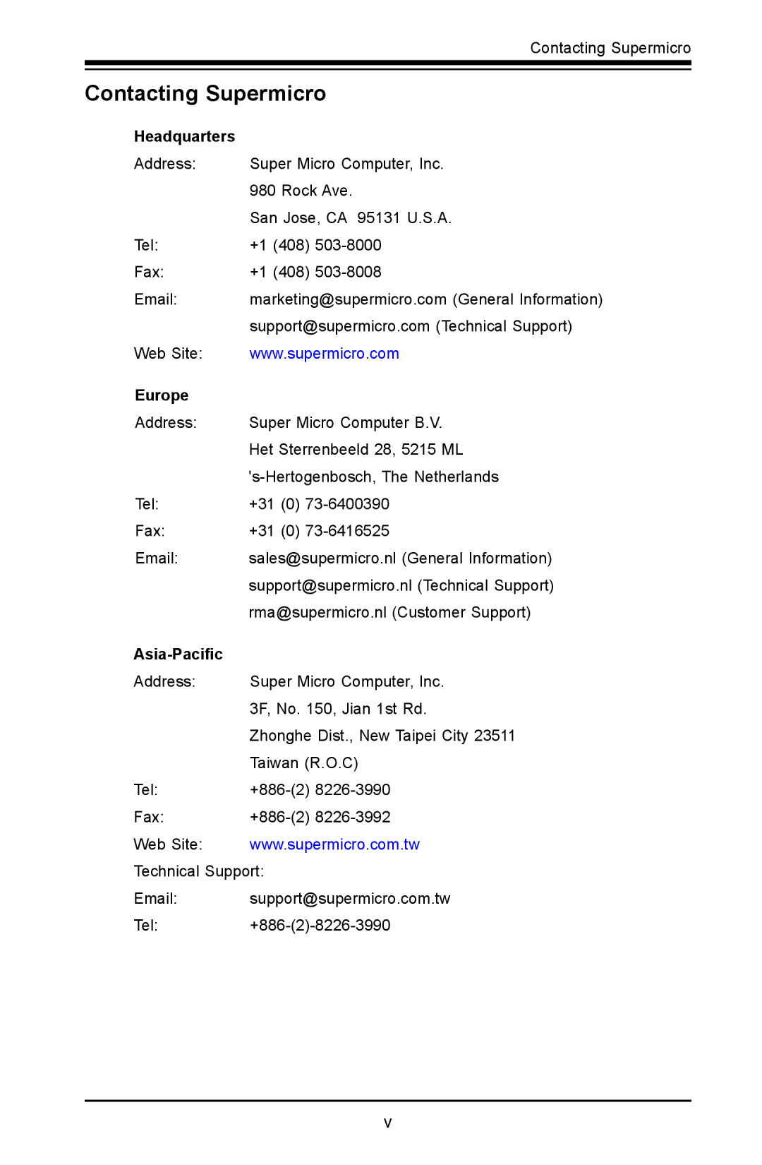 SUPER MICRO Computer C7Z87-OCE user manual Contacting Supermicro, Europe, Asia-Pacific 