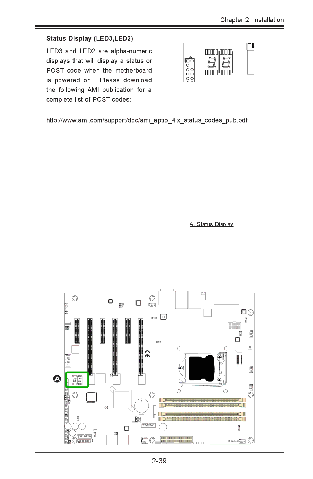 SUPER MICRO Computer C7Z87-OCE user manual Status Display LED3,LED2 