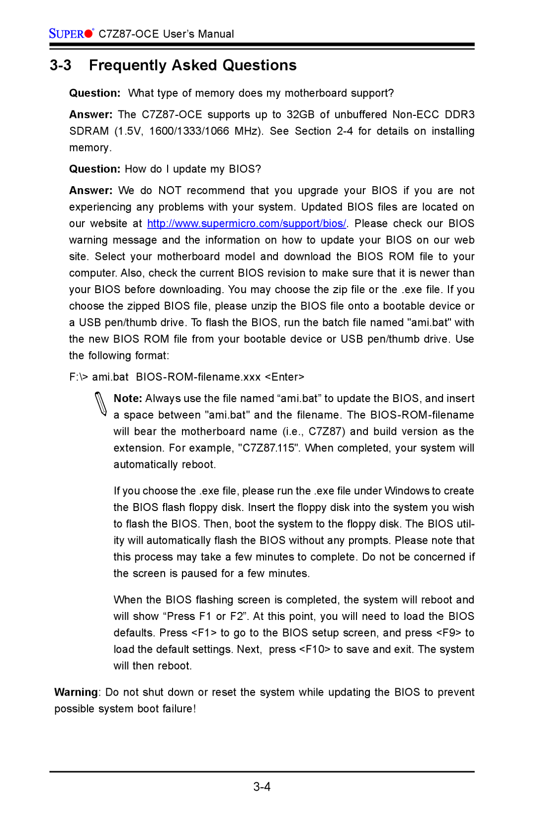SUPER MICRO Computer C7Z87-OCE user manual Frequently Asked Questions 