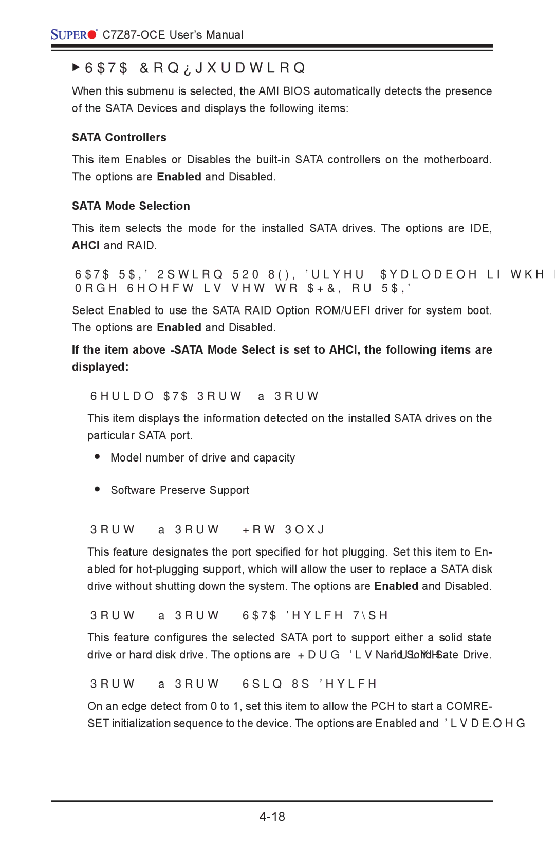 SUPER MICRO Computer C7Z87-OCE user manual SATA Configuration 