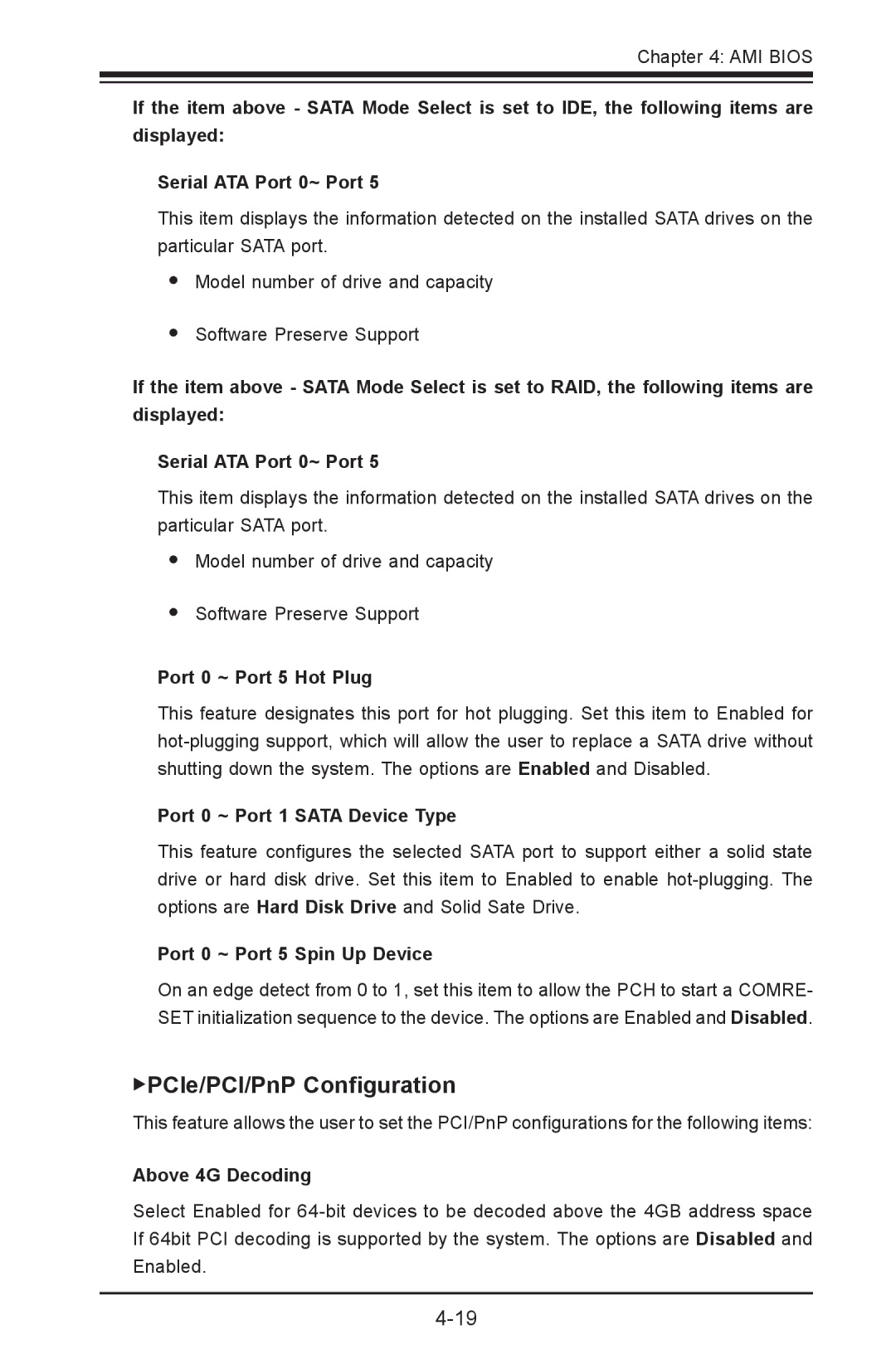 SUPER MICRO Computer C7Z87-OCE user manual PCIe/PCI/PnP Configuration, Above 4G Decoding 