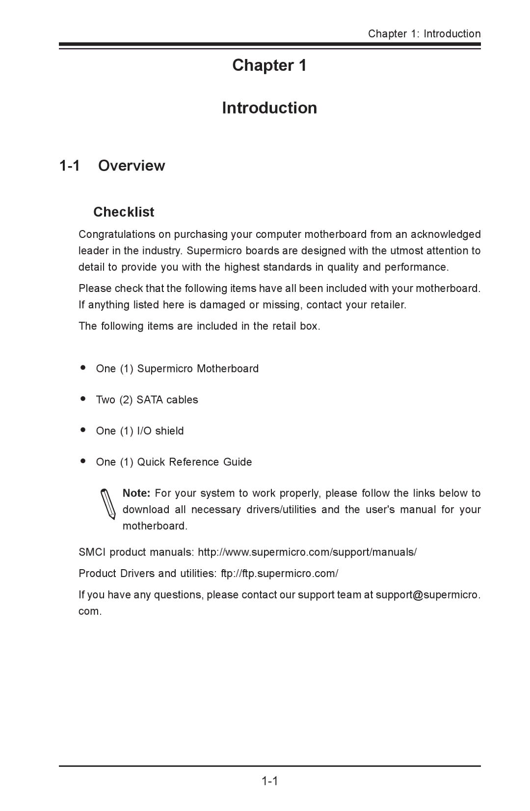 SUPER MICRO Computer C7Z87-OCE user manual Overview, Checklist 