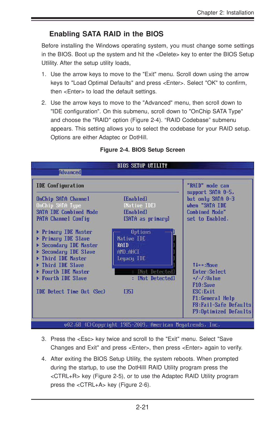 SUPER MICRO Computer H8DCT-HLN4F user manual Enabling Sata RAID in the Bios, Bios Setup Screen 