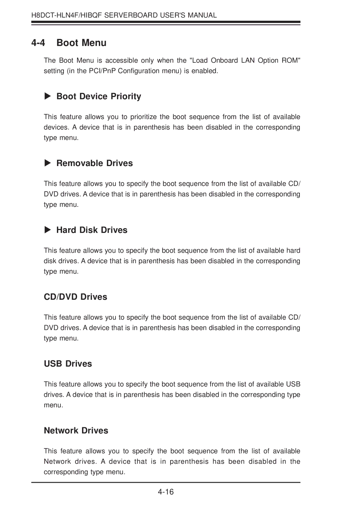 SUPER MICRO Computer H8DCT-HLN4F user manual Boot Menu 