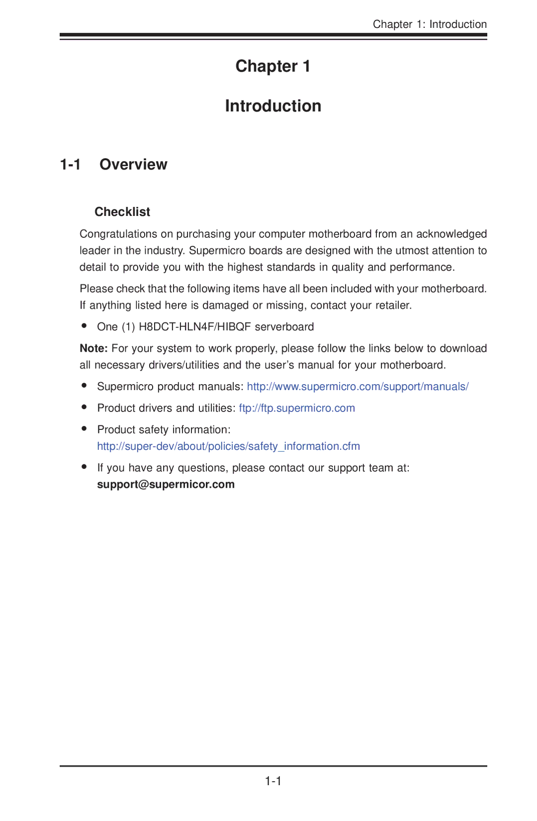 SUPER MICRO Computer H8DCT-HLN4F user manual Chapter Introduction, Overview, Checklist 