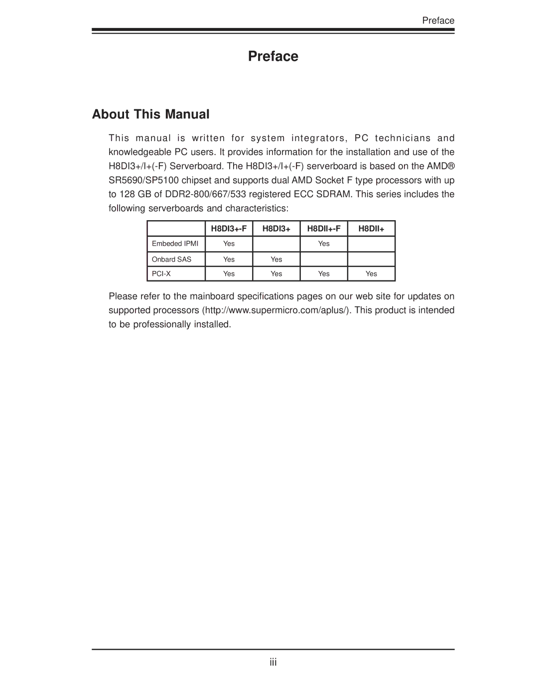 SUPER MICRO Computer H8DII+-F user manual About This Manual, H8DI3+-F 