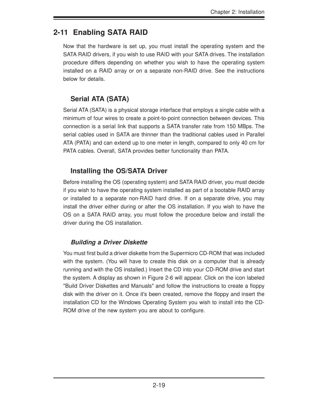 SUPER MICRO Computer H8DII+-F, H8DI3+-F user manual Enabling Sata RAID, Serial ATA Sata, Installing the OS/SATA Driver 