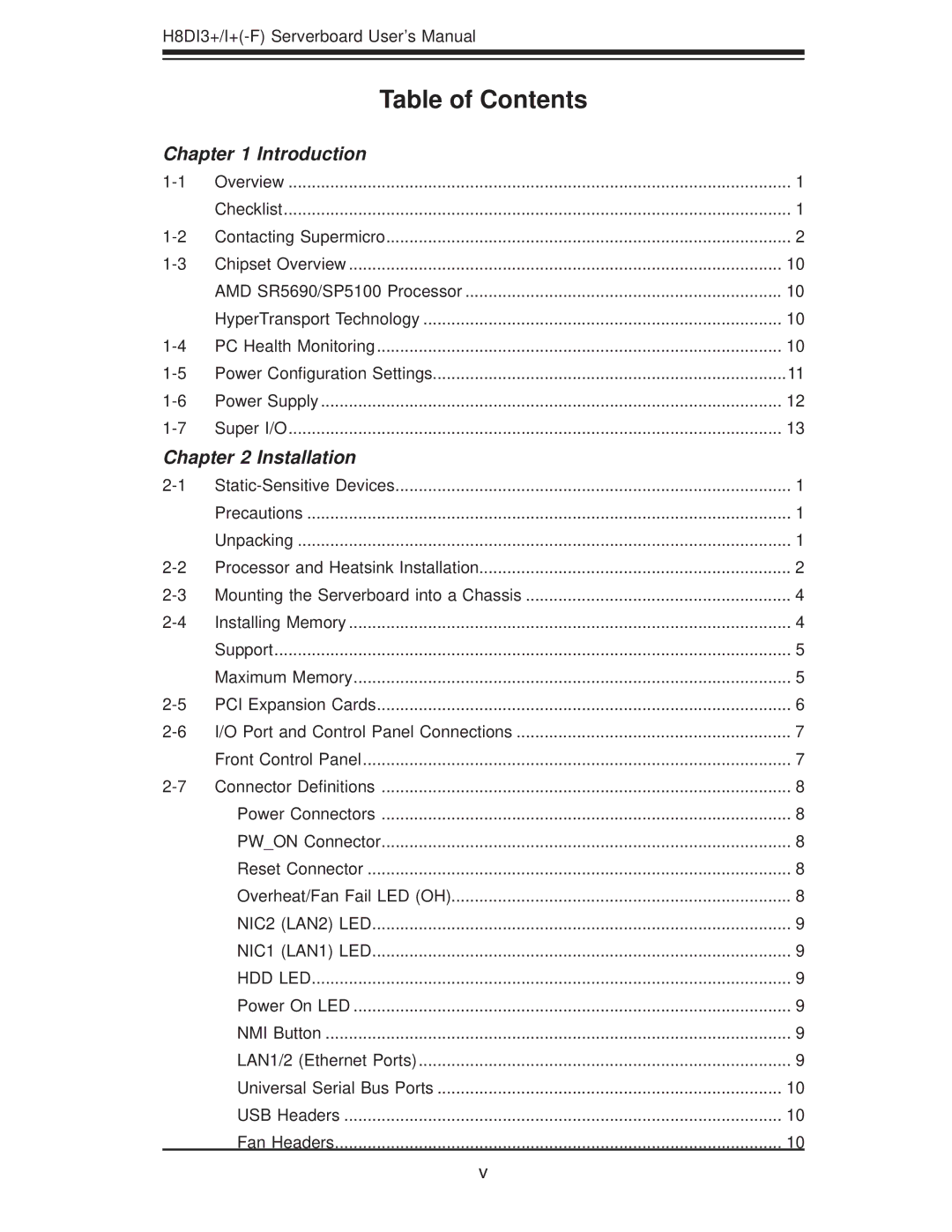 SUPER MICRO Computer H8DII+-F, H8DI3+-F user manual Table of Contents 