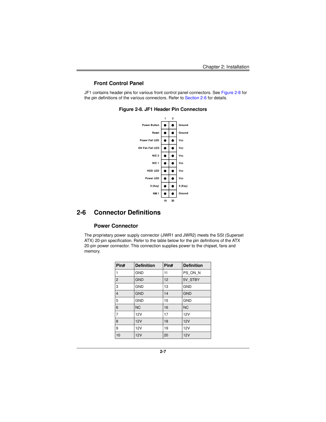 SUPER MICRO Computer H8DMT user manual Connector Definitions, Front Control Panel, Power Connector 