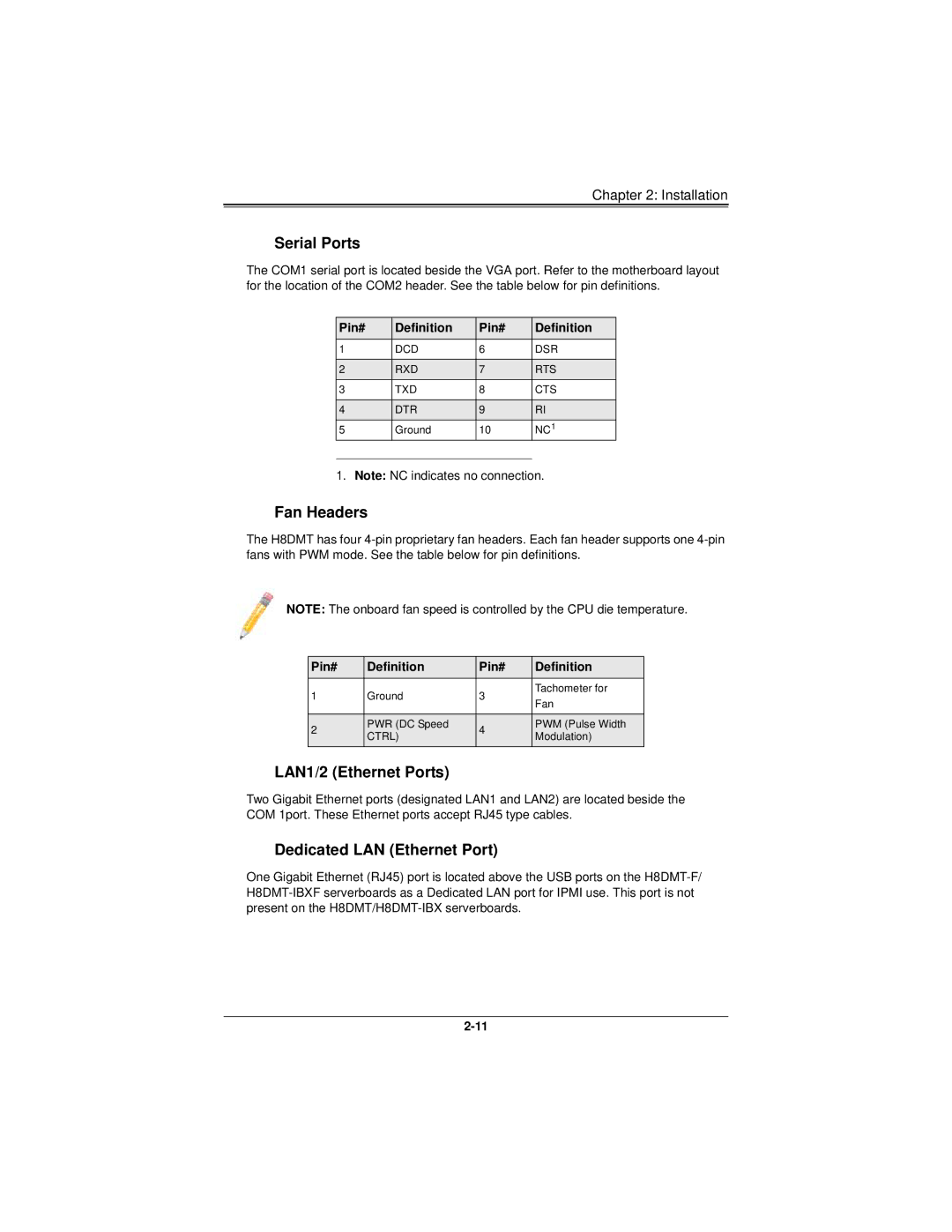 SUPER MICRO Computer H8DMT user manual Serial Ports, Fan Headers, LAN1/2 Ethernet Ports, Dedicated LAN Ethernet Port 