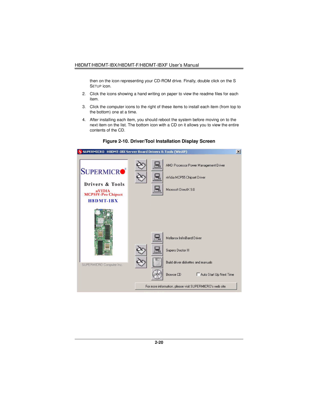 SUPER MICRO Computer H8DMT user manual Driver/Tool Installation Display Screen 