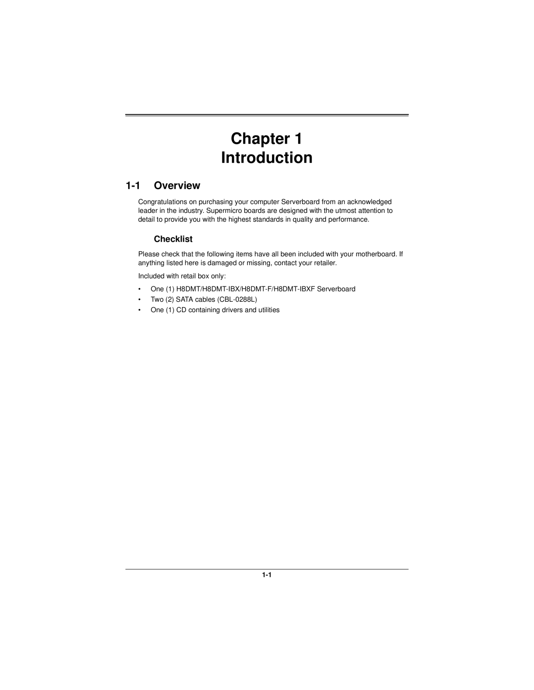 SUPER MICRO Computer H8DMT user manual Chapter Introduction, Overview, Checklist 