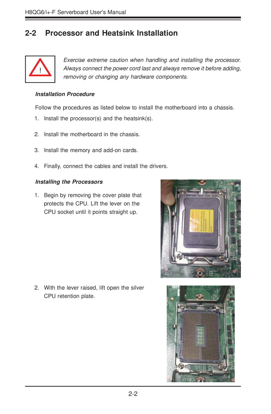 SUPER MICRO Computer H8QGI+-F, H8QG6+-F user manual Processor and Heatsink Installation, Installation Procedure 