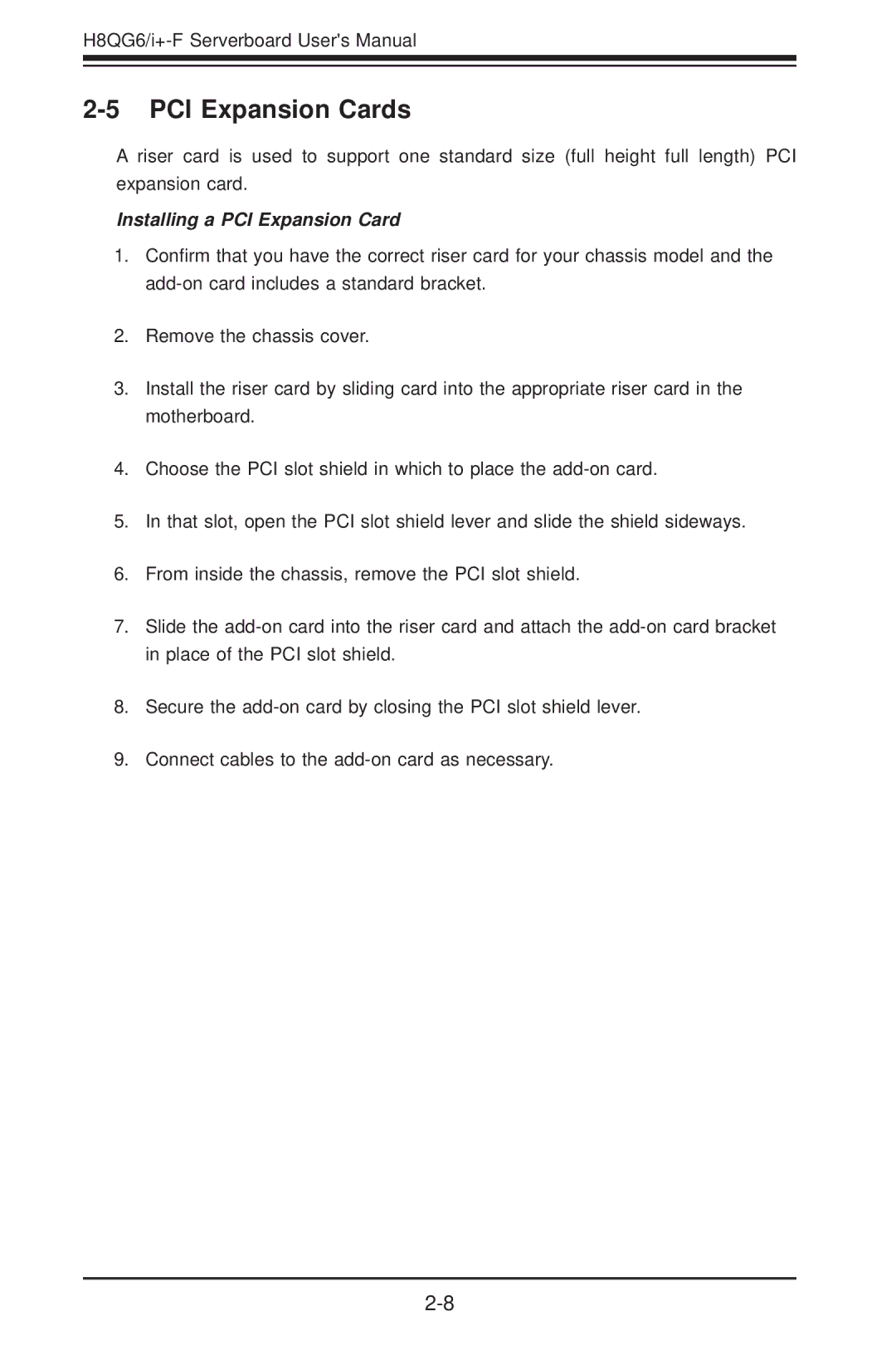 SUPER MICRO Computer H8QGI+-F, H8QG6+-F user manual PCI Expansion Cards, Installing a PCI Expansion Card 