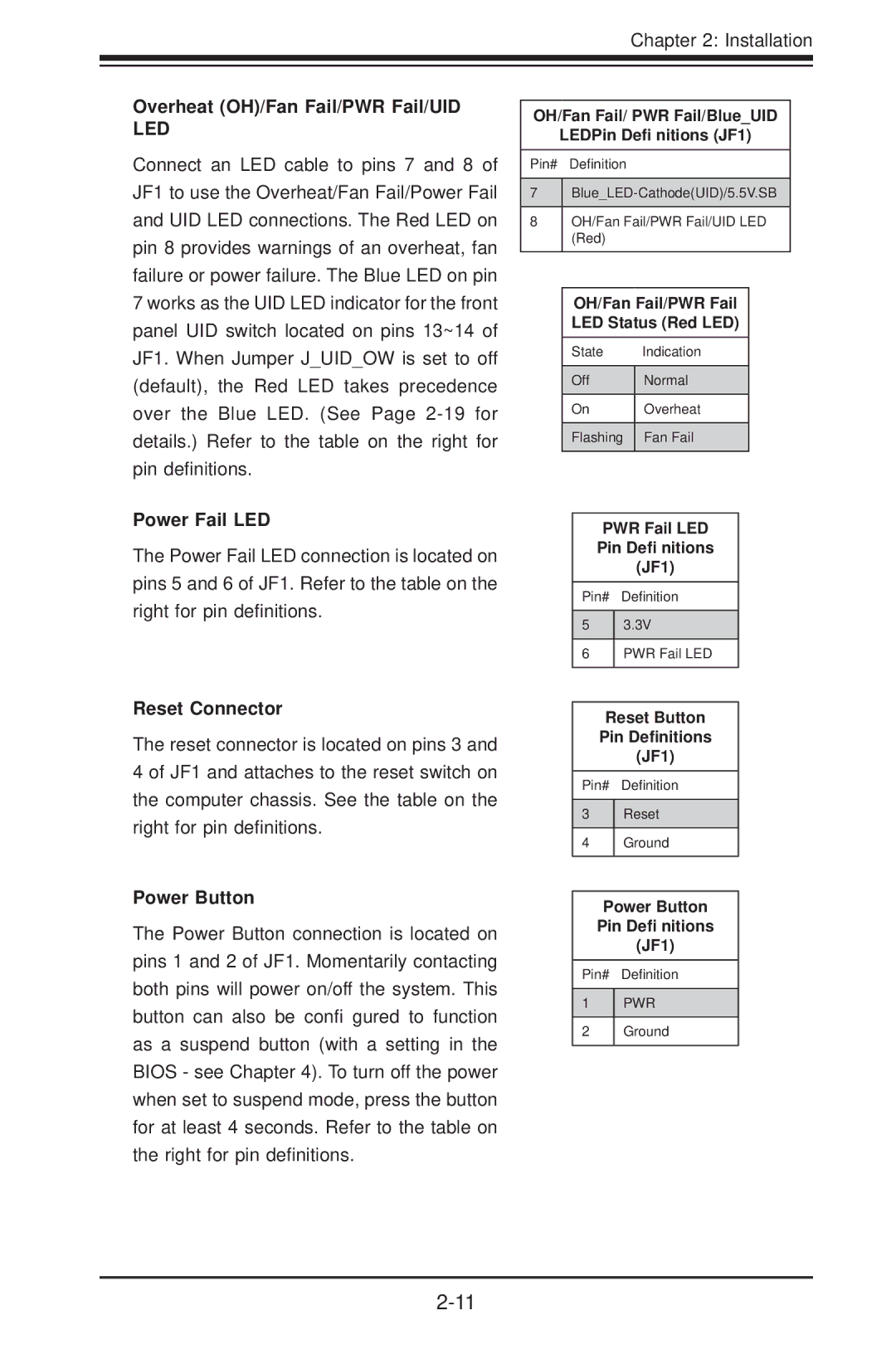 SUPER MICRO Computer H8QG6+-F, H8QGI+-F user manual Overheat OH/Fan Fail/PWR Fail/UID, Reset Connector 