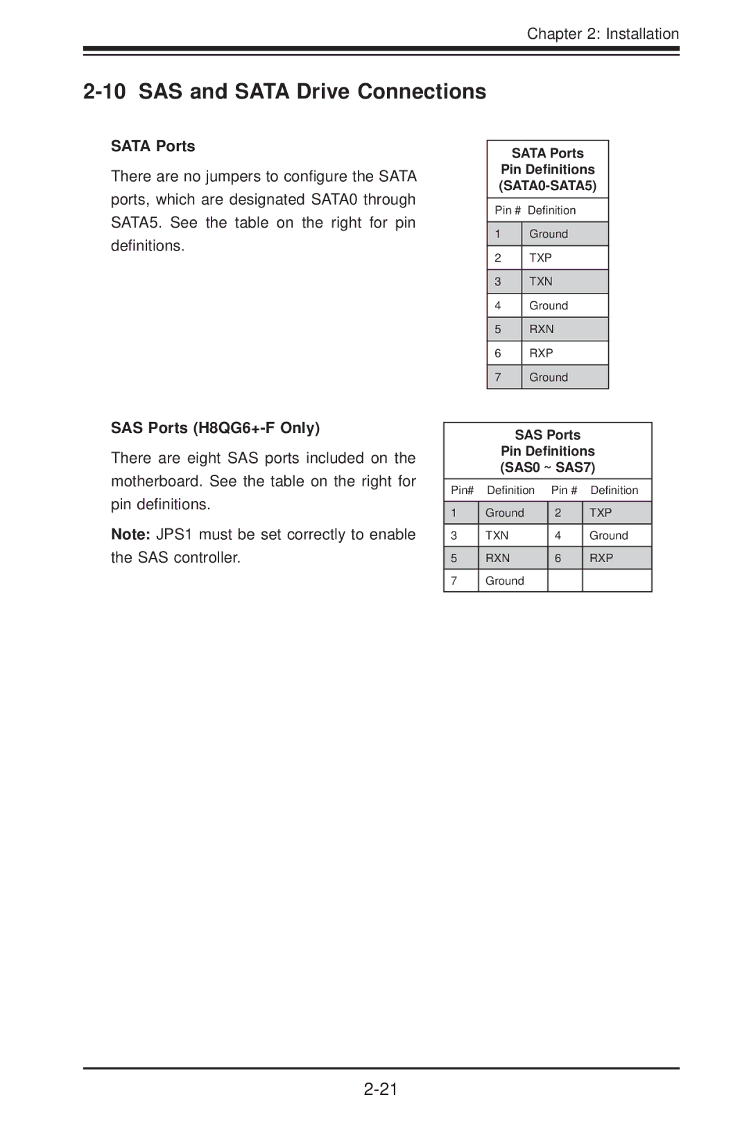 SUPER MICRO Computer H8QGI+-F user manual SAS and Sata Drive Connections, Sata Ports, SAS Ports H8QG6+-F Only 